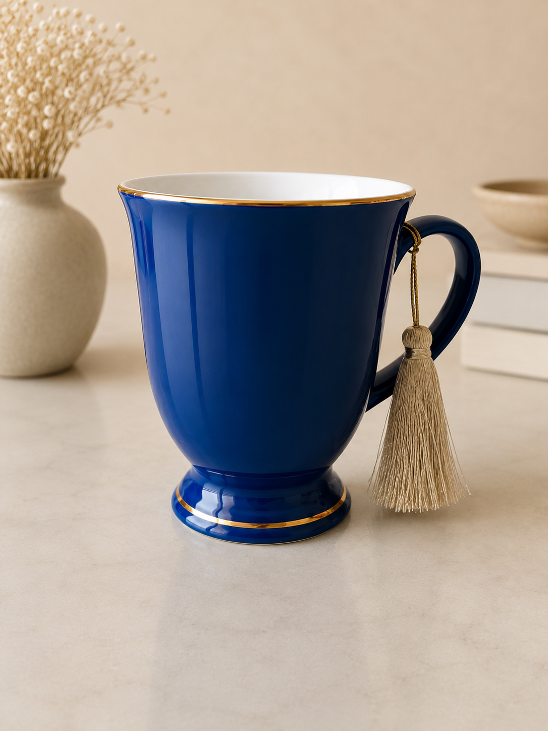 Royal Blue Mug with Champagne Beige Tassel